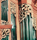 Carved ornament, pipe shade carvings, Fritts pipe organs, Pacific Lutheran University, Tacoma WA